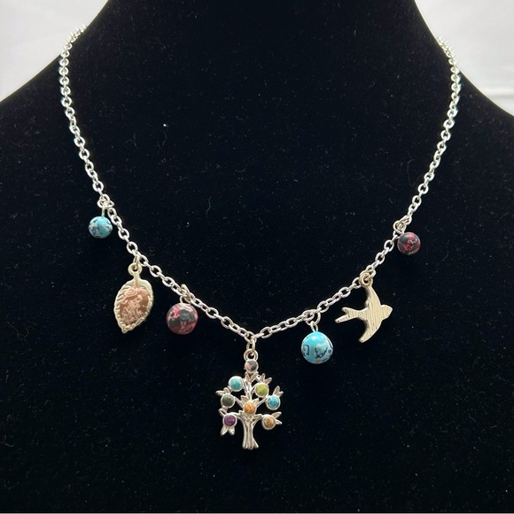 Viva, Silver Charm Necklace, Tree, Dove, Leaf, Beads - Picture 8 of 8